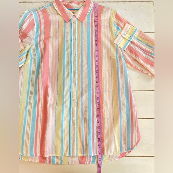 Striped Button Up Top Multicolor Metallic Women’s XL Preppy Coastal NWT - Picture 8 of 11